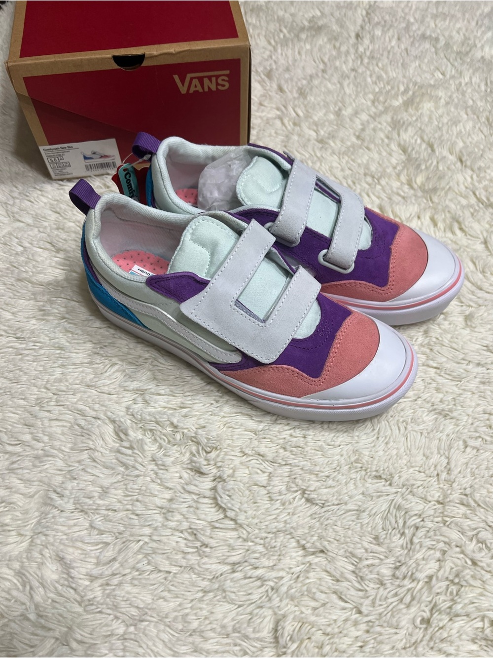 Vans Kids Colorblock Velcro Sneakers - Pink, Purple, Teal, White